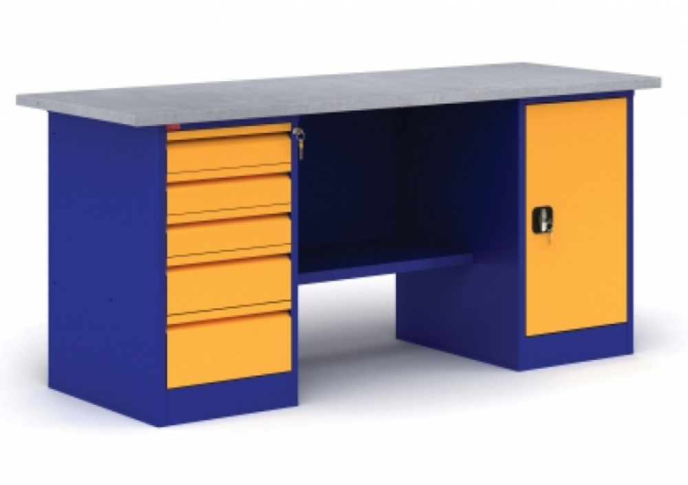 Верстак двухтумбовый 860х1600х685 мм, с оцинкованной столешницей