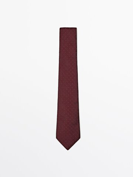 Massimo Dutti Галстук из 100% рельефного шелка, гранатовый