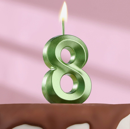 Свеча в торт "Грань", цифра "8", зеленая
