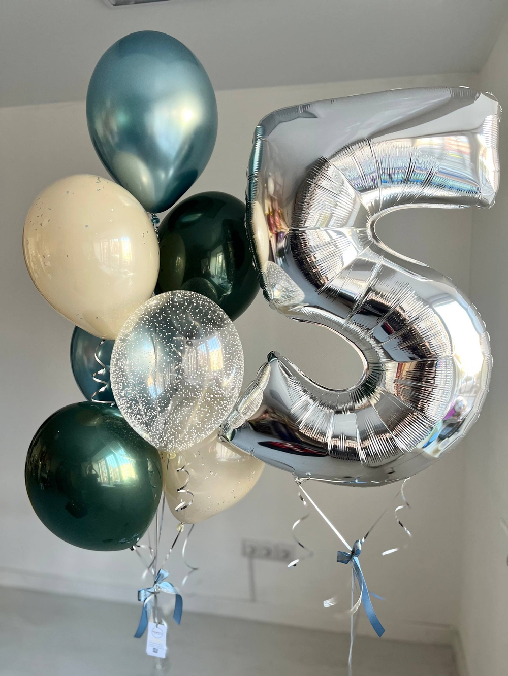 Набор стильных шаров на день рождения/пятилетие серебро/сини/зеленый №3872