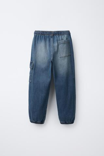 ZARA ДЖИНСОВЫЕ БРЮКИ-ДЖОГГЕРЫ КАРГО, ВЫЦВЕТШИЙ СИНИЙ
