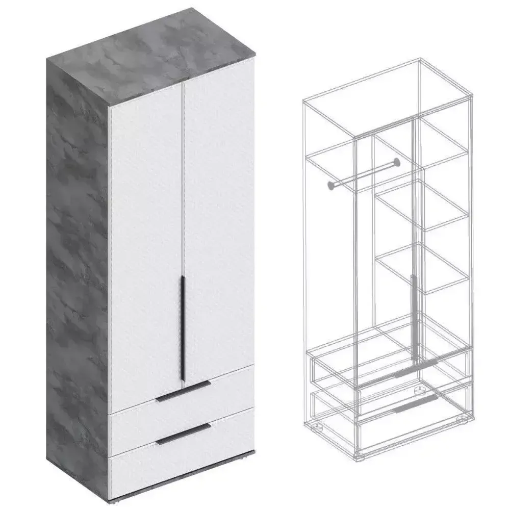 МС "Лео" Шкаф 2-ств. с 2 ящиками (Айрон рок/Белый), Велес