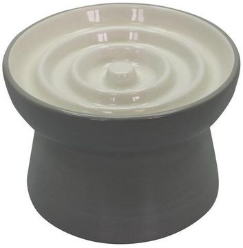 №1 Миска керамическая медленного поедания на высокой ножке, серая 16,5*16,5*11 см