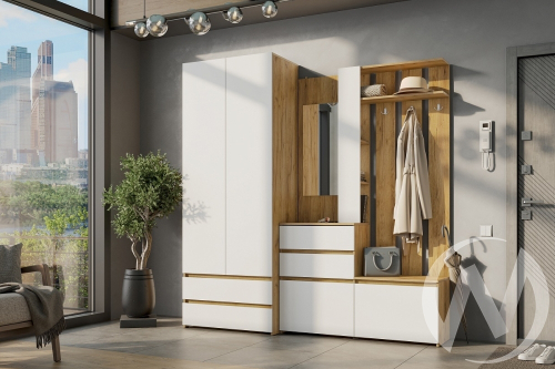 Вешалка с зеркалом МС Некст 1 (дуб золотой/белый)