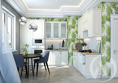 Кухня "Ницца":Высокие модули (Крем/корпус белый)