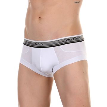 Мужские трусы хипсы белые с серой резинкой в полоску Calvin Klein