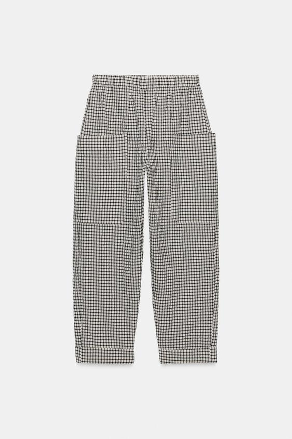 ZARA БРЮКИ В КЛЕТКУ С ЭЛАСТИЧНЫМ ПОЯСОМ, БЕЛЫЙ/ЧЕРНЫЙ