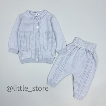 Комплект вязаный, Серо-голубой