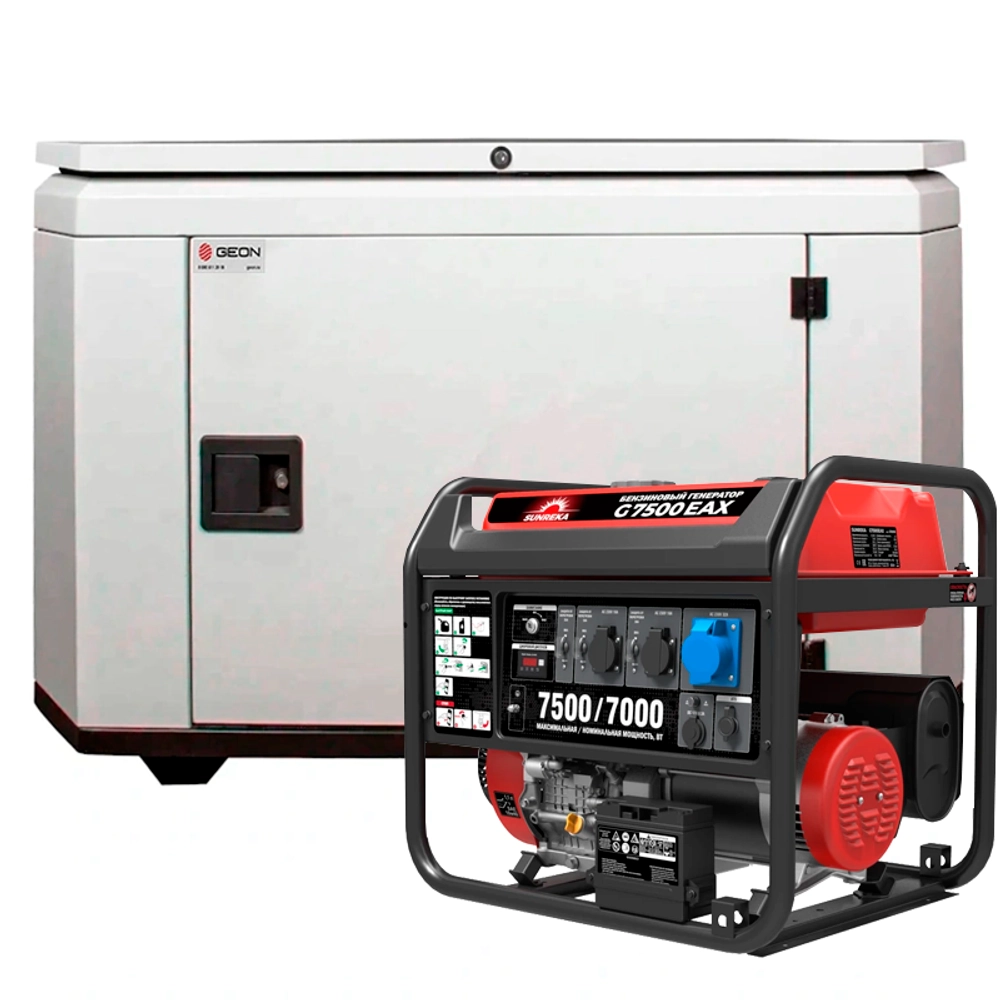 Генератор бензиновый SUNREKA G7500EAX с кожухом Geon 1200 RAL 7035