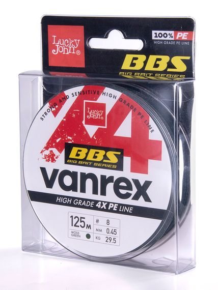 Леска плетёная Lucky John Vanrex BBS х4 BRAID Moss Green 125 м, 0,45 мм