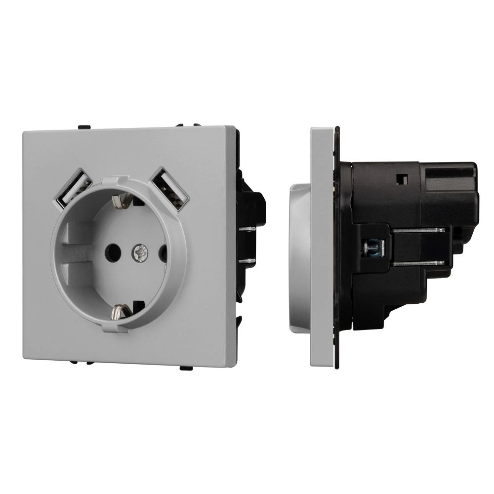 Механизм розетки с USB зарядкой SCT-NOBE-MUAA-SFPL-IS (230V, 16A) (Arlight, Никель) 059443