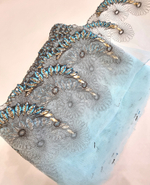 Вышивка на сетке бирюзовые пёрышки К600 левая