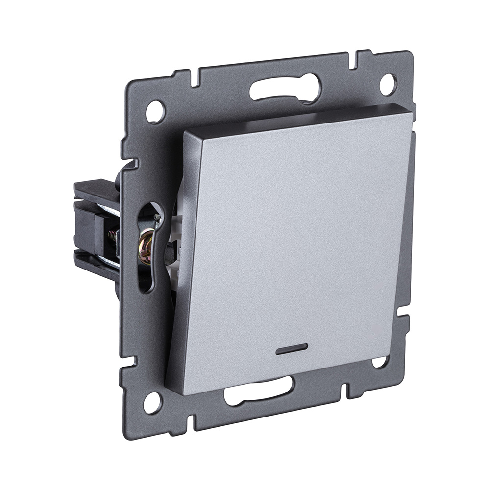 Выключатель кнопочный 1-клавишный 10А/250В с LED подсветкой, серый Kollinger REA-S-013GY для Aspekt, Eleganz, Reflex