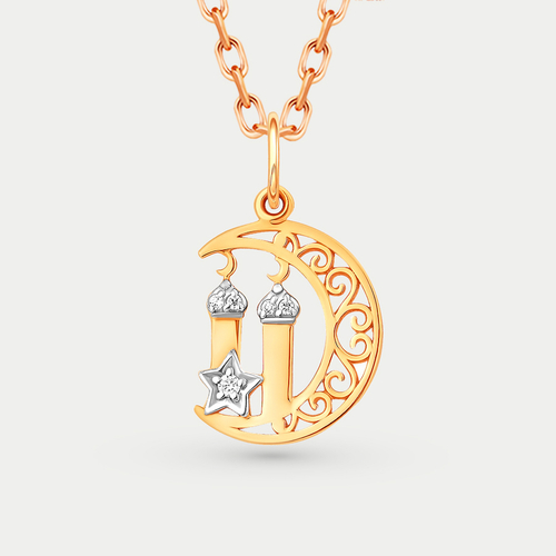 Подвеска мусульманская из красного золота 585 пробы с фианитами (арт. П1328037)