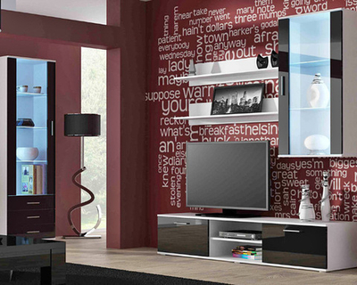 Гостиная Сохо 11 МДФ (черная) / Белый Фасадный 0101 240*41*192 см, Черный, Белый Фасадный   Фиеста