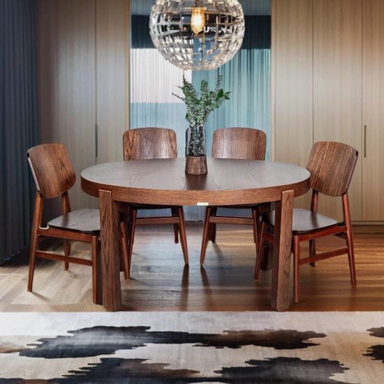 Комплект Стол CERRO 1400 EV с раздвижной овальной столешницей (американский орех) + 4 стула VST-V деревянный / Американский орех