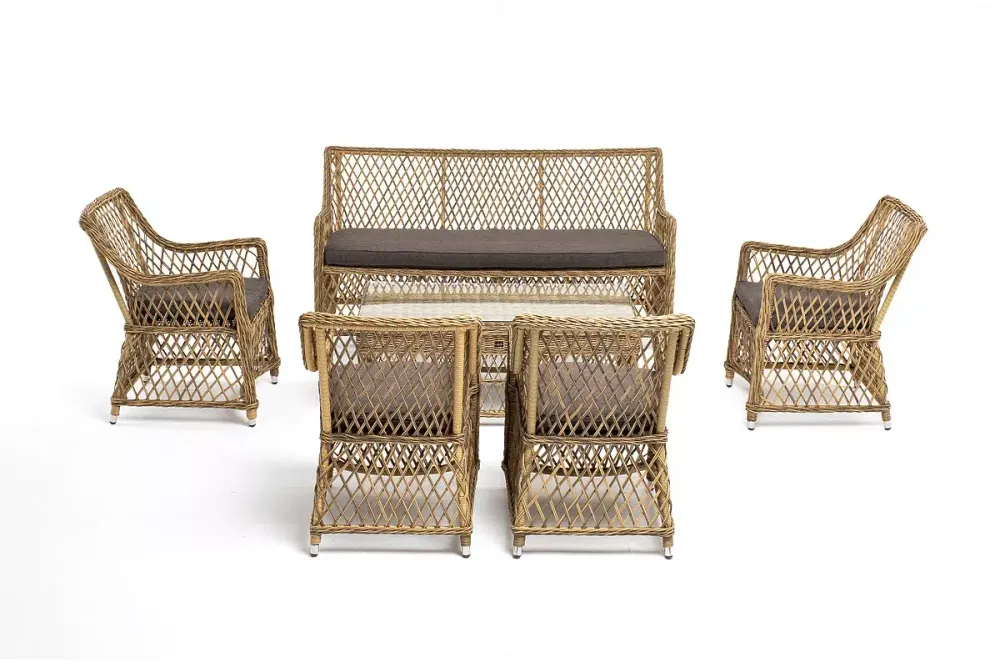 "Асти" лаунж-зона из искусственного ротанга на 6 персоны, цвет соломенный