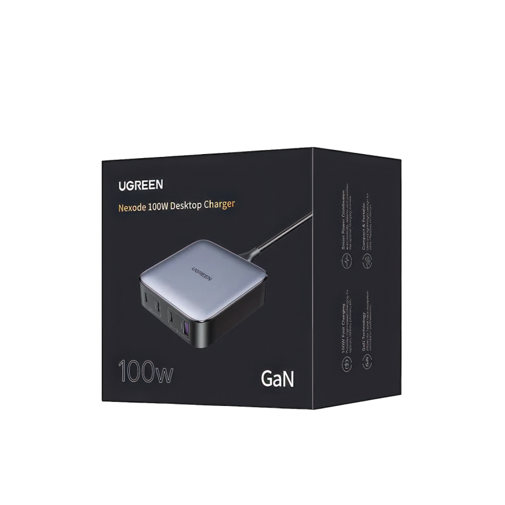 Сетевое зарядное устройство Ugreen Nexode мощностью 100 Вт (3 USB-C, USB-A) (GaN) (CD328) Настольный многопортовый мощный адаптер питания. Есть поддержка PD