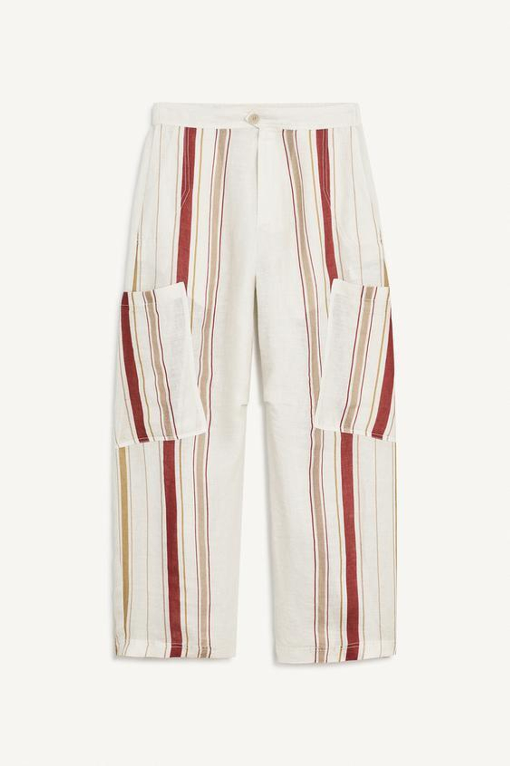 ZARA БРЮКИ СО СРЕДНЕЙ ТАЛИЕЙ ИЗ 100% ЛЬНА, БЕЛЫЙ / КРАСНЫЙ