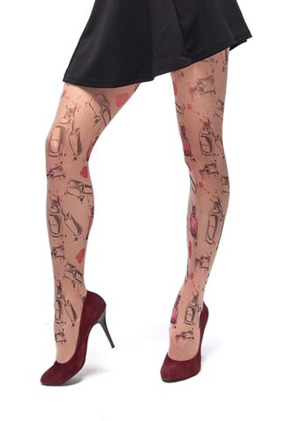 Колготки с принтом в виде лаков (Размер: S-M-L) (Цвет: бежевый)