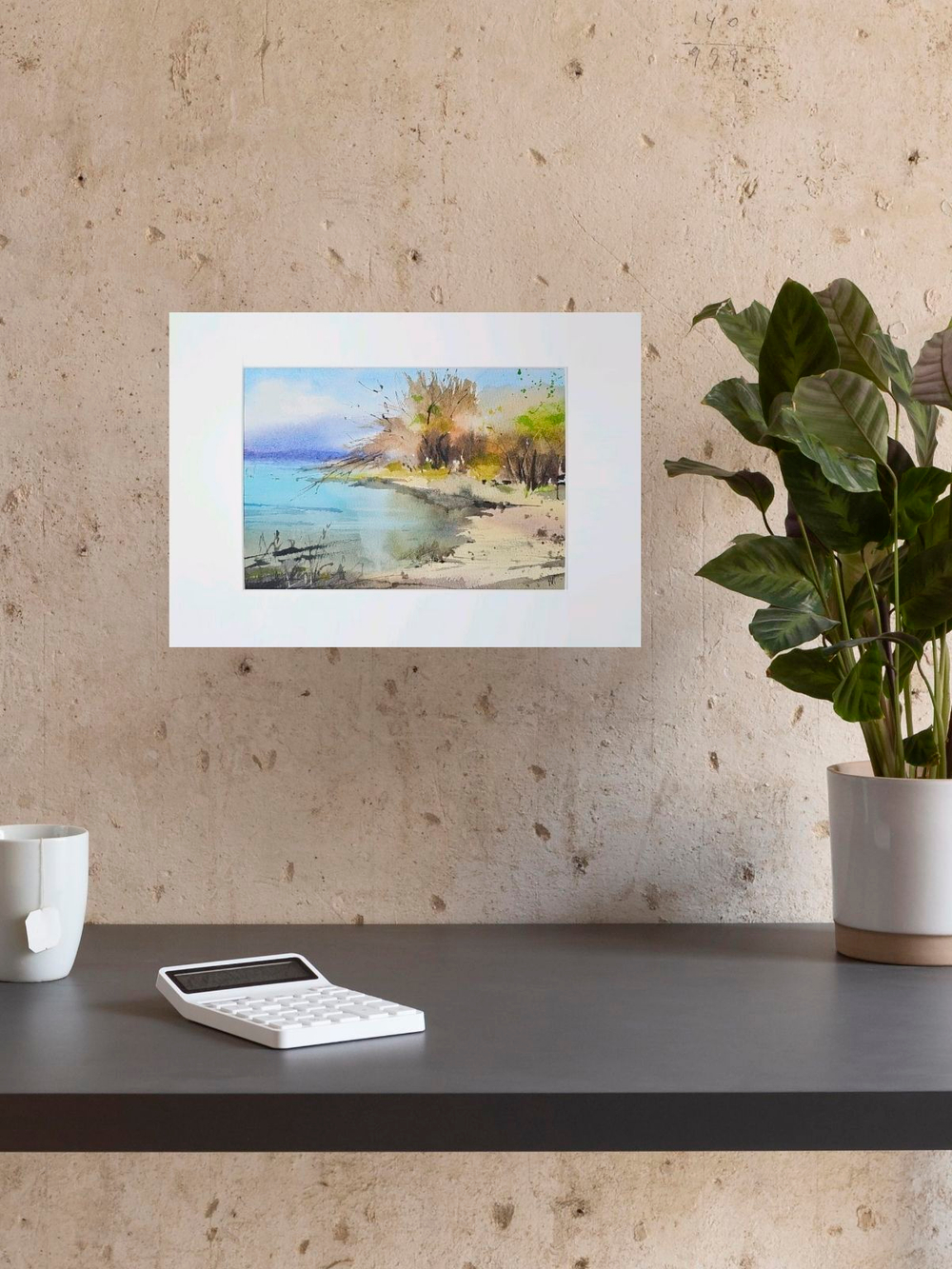 Картина авторская акварельная в паспарту 21х30 см на стену для интерьера "Весенний берег"