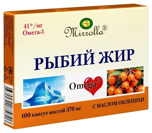 Рыбий жир с маслом облепихи, капсулы 370 мг, 100 шт., MIRROLLA