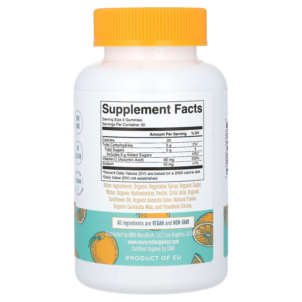 MaryRuth's, Органические жевательные мармеладки с витамином C для детей, апельсин, 60 жевательных мармеладок (45 мг в 1 жевательной мармеладке)
