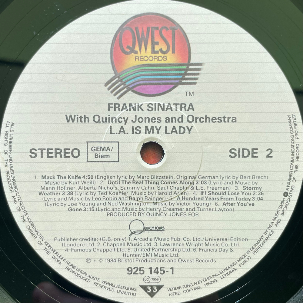 Frank Sinatra With Quincy Jones And Orchestra - L.A. Is My Lady (Германия 1984г.)