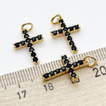 Подвеска Крест, цвет золото, черные фианиты, размер 18*12 мм, цена за 1 шт