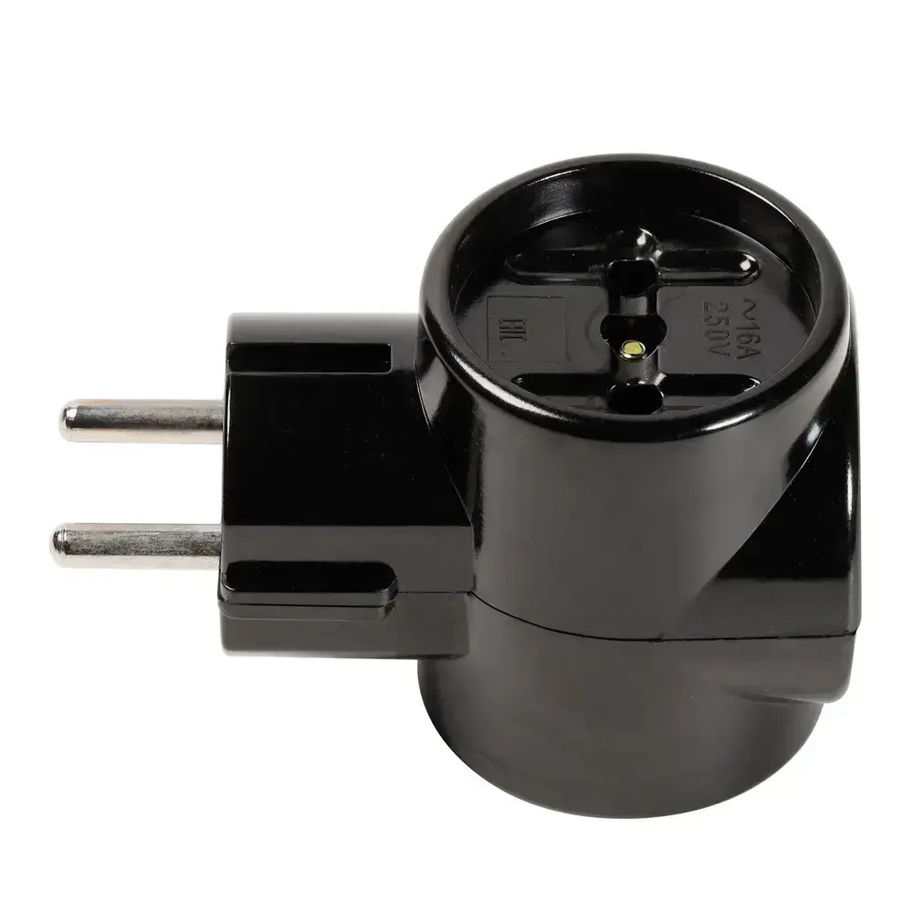 Тройник для розетки 3 гнезда бакелитовый 16А 250B, черный