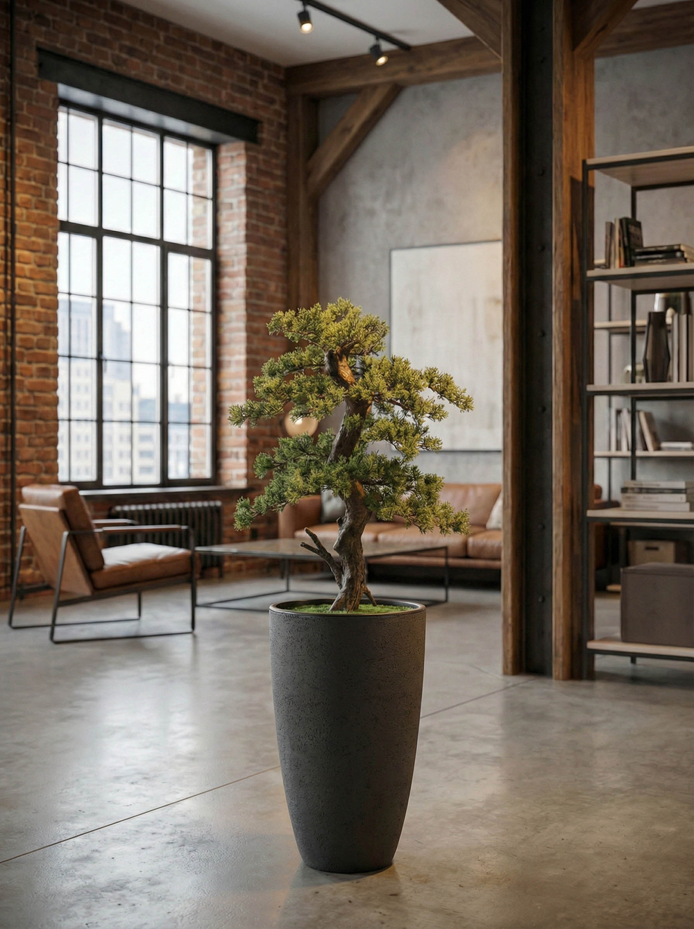 Бонсай искусственный большой 110см в высоком кашпо