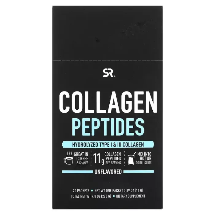 Коллагеновые пептиды, без вкусовых добавок, Collagen Peptides, Sports Research (20 пак по 11 г) 2