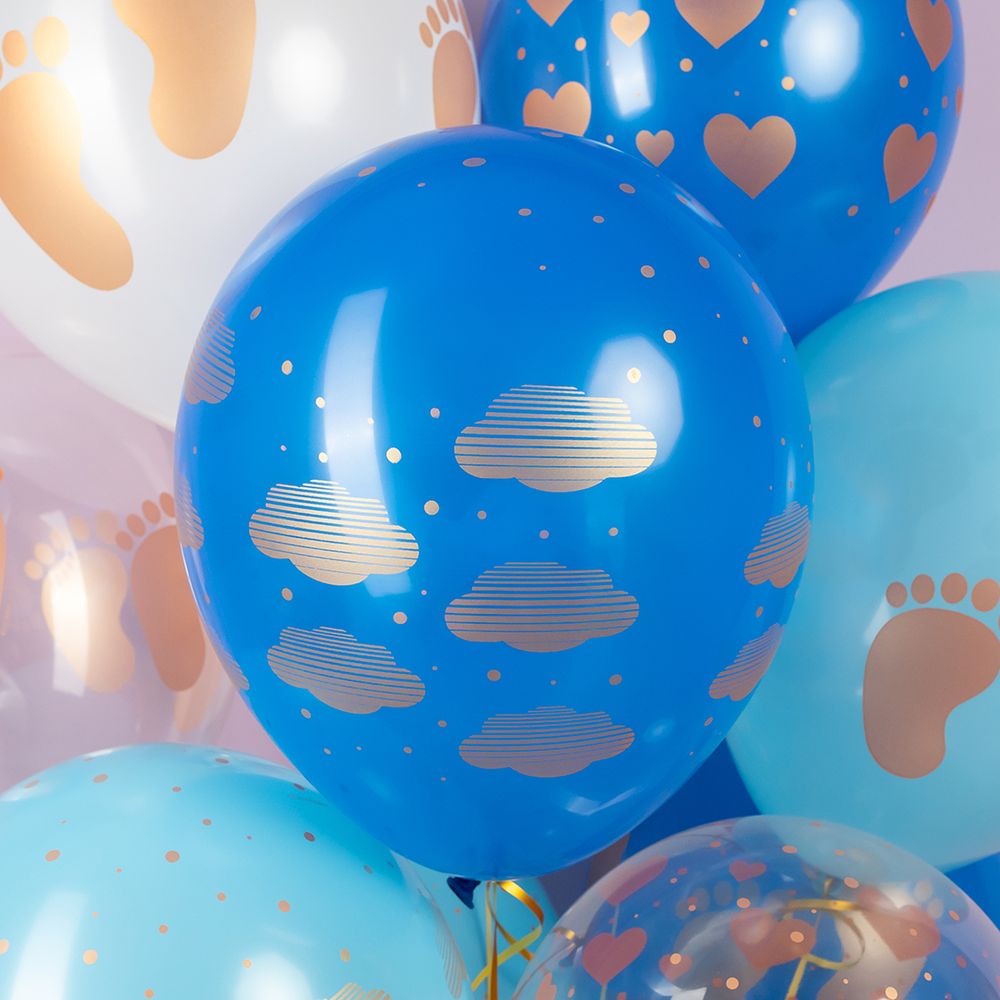 Шар (12''/30 см) Новорожденный (сердца и облака), Ассорти, кристалл, 5 ст, 25 шт.