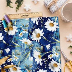 Ткань саржа ромашки в жидком лазурите