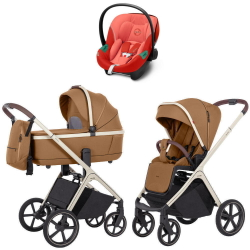 Коляска Carrello Vector CRL-6550 и автокресло Cybex Aton S2 Hibiscus Red 3 в 1 Coral Beige