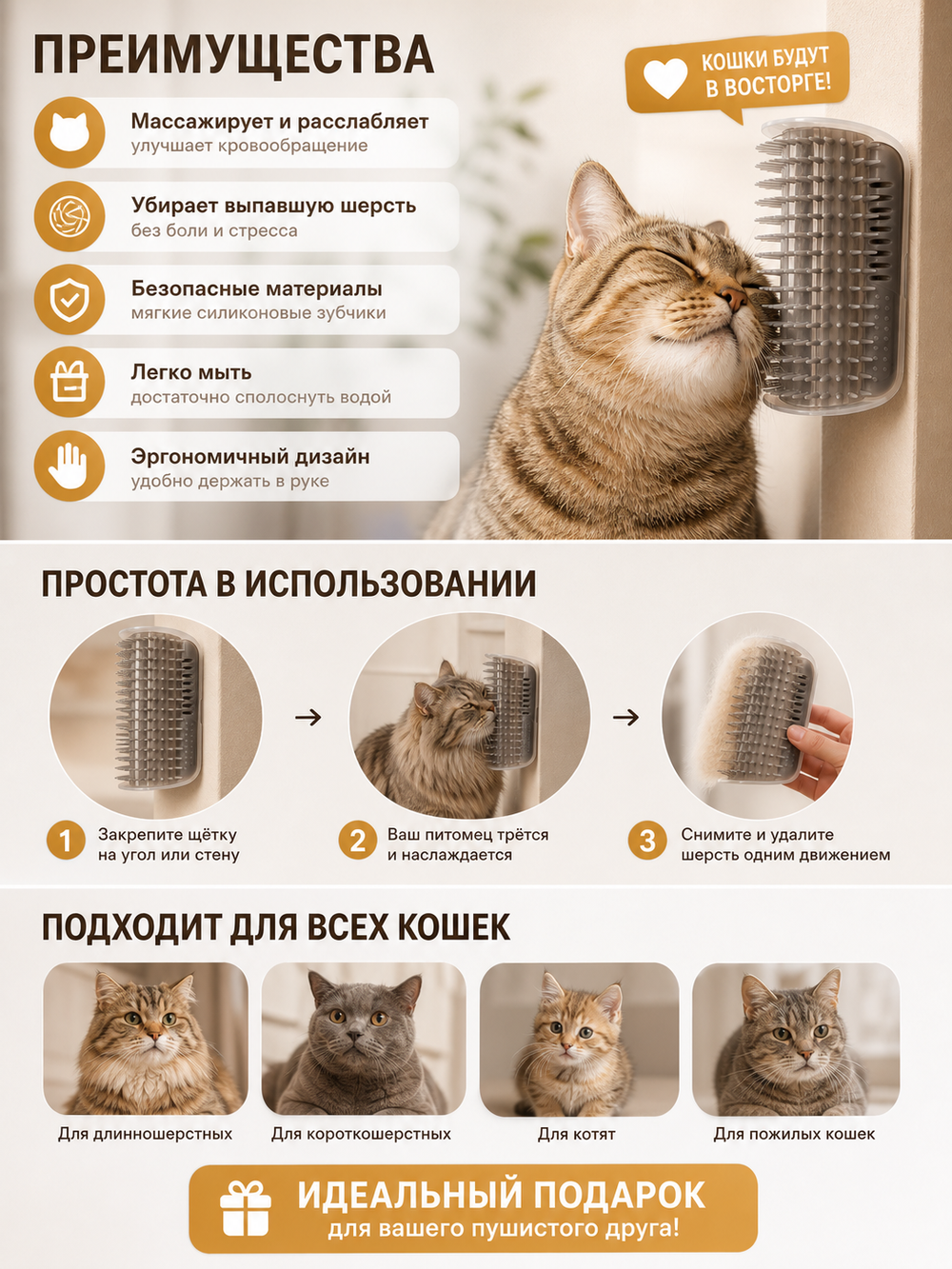 Щетка для вычесывания шерсти угловая «Счастливый хвост!», цвет серый, 12,4*8см (коробка)