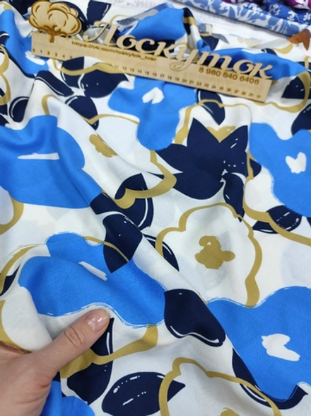 Штапель /  Сине-горчичные цветы