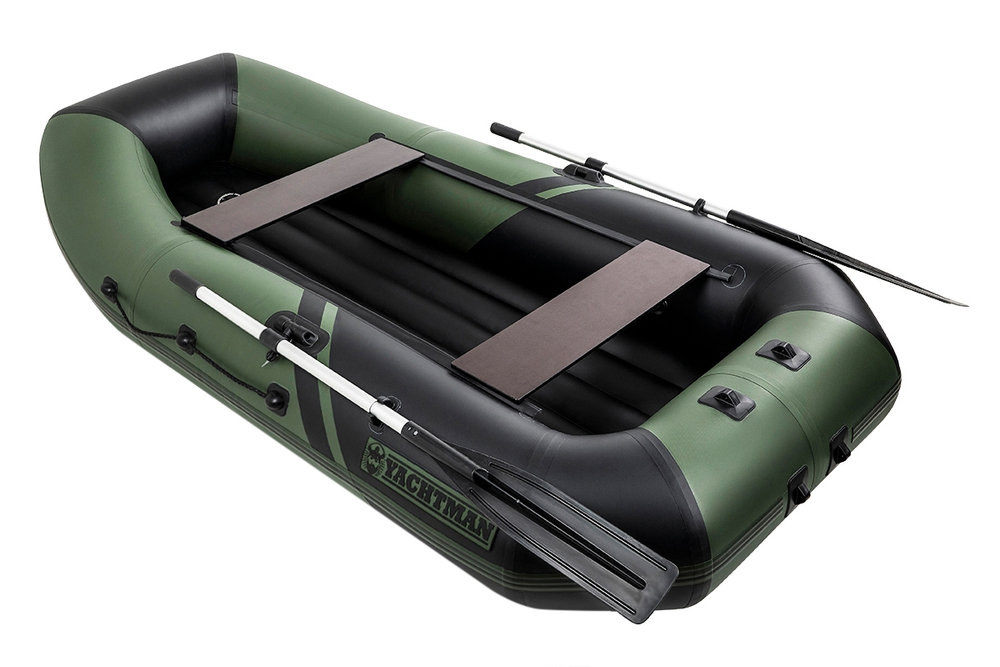 YACHTMAN-260 МНД НАДУВНОЕ ДНО (Яхтман) зеленый-черный (лодка ПВХ с усилением)
