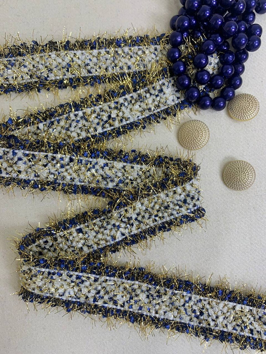 тесьма "шанель", 3,0см синий/белый/золото