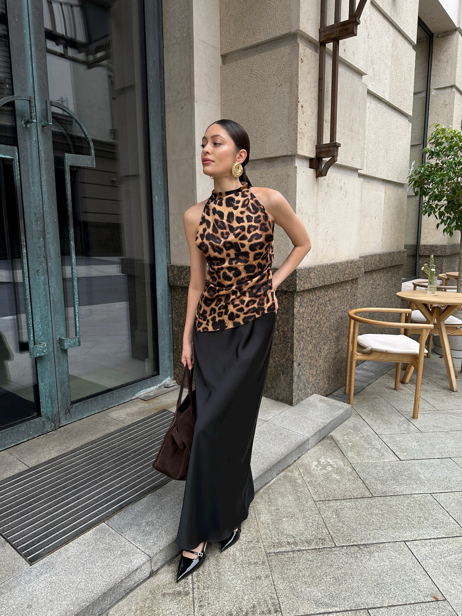 Блуза-топ из шелка ассиметричная леопард