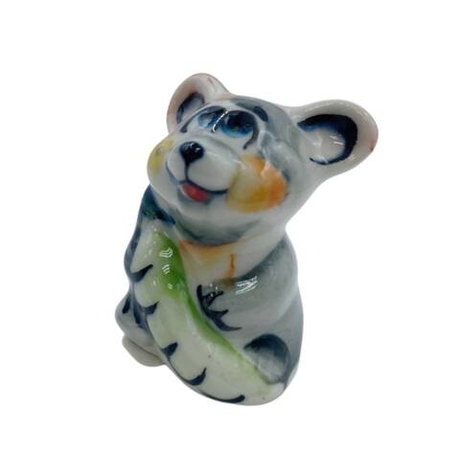 Фигурка Мышка с горохом цветная гжель