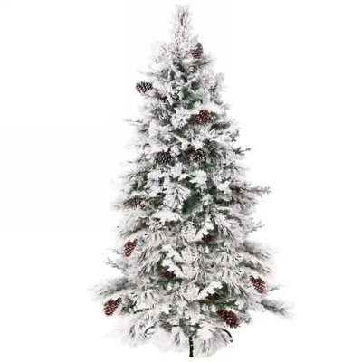 Ёлка «Кружевница» 210 см, ПВХ+Леска с шишками белая снежная посыпка (595 ветки)