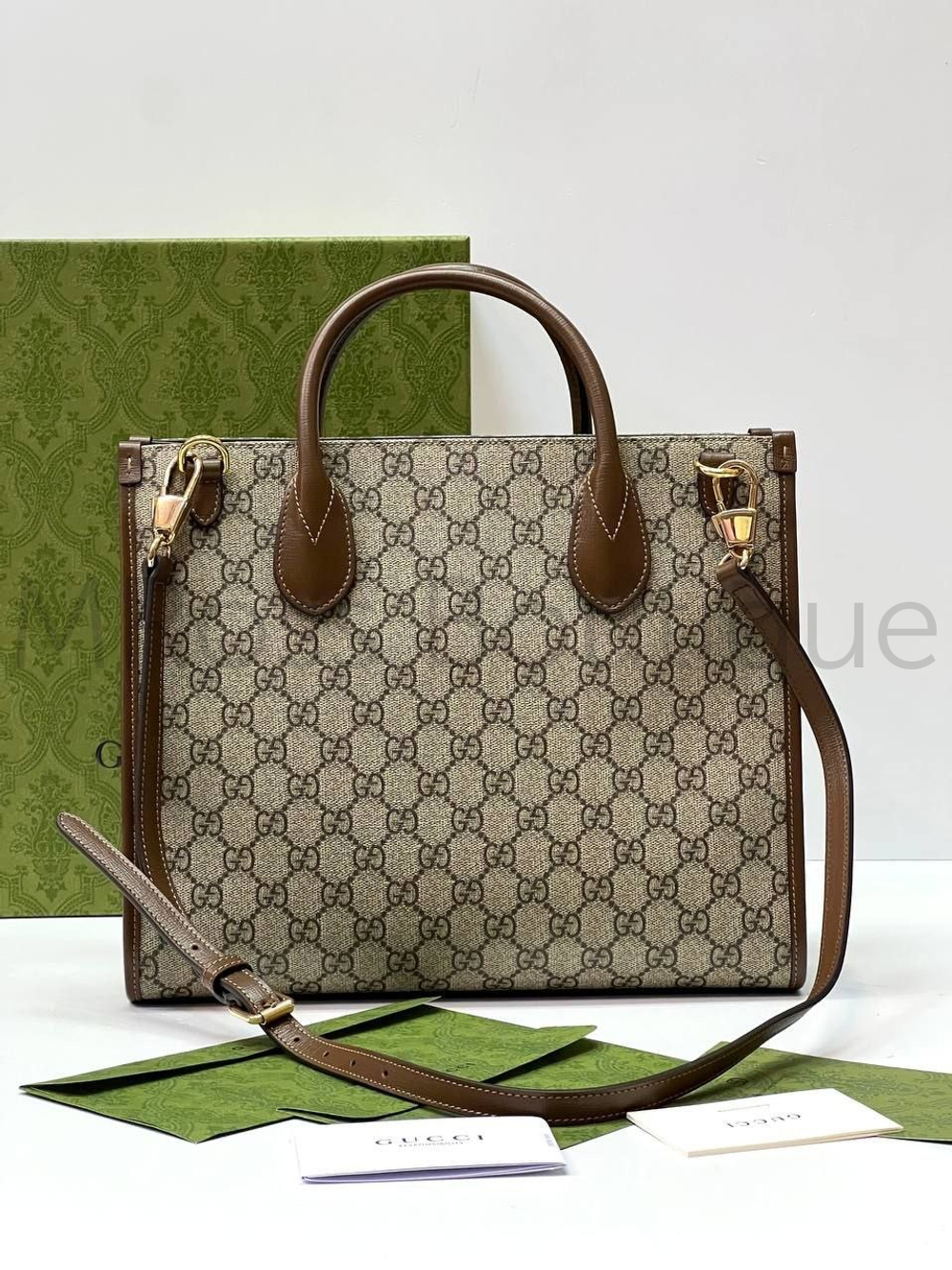 Кожаная коричневая сумка шоппер Gucci (Гуччи) премиум класса