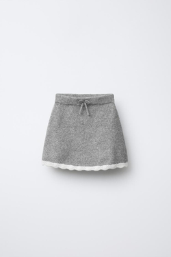 ZARA ТРИКОТАЖНАЯ ЮБКА С ОТДЕЛКОЙ КРЮЧКОМ, МЯГКИЙ СЕРЫЙ