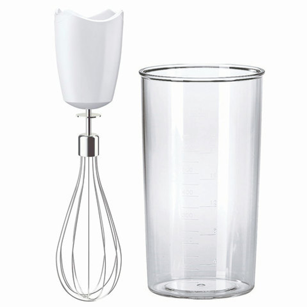 Блендер погружной BRAUN MQ525 OMELETTE, 600 Вт, 2 скорости, измельчитель, венчик, стакан, сталь, серый