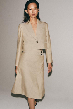 ZARA ЮБКА ПРЯМОГО КРОЯ В ПОЛОСКУ — ZW COLLECTION, БЕЖЕВЫЙ