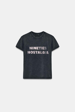 ZARA ФУТБОЛКА С ТЕКСТОМ И ЭФФЕКТОМ ПОТЕРТОСТИ, АНТРАЦИТОВО-СЕРЫЙ