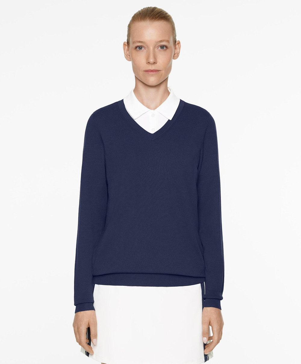 Oysho Свитер из трикотажа с V-образным вырезом, темно-синий