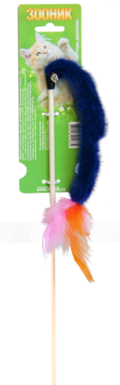 ZOONIK Дразнилка для кошек "Меховая гусеничка с перьями", 50 см