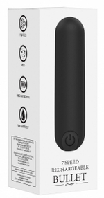 Черная перезаряжаемая вибропуля 7 Speed Rechargeable Bullet - 7,7 см. (Цвет: черный)
